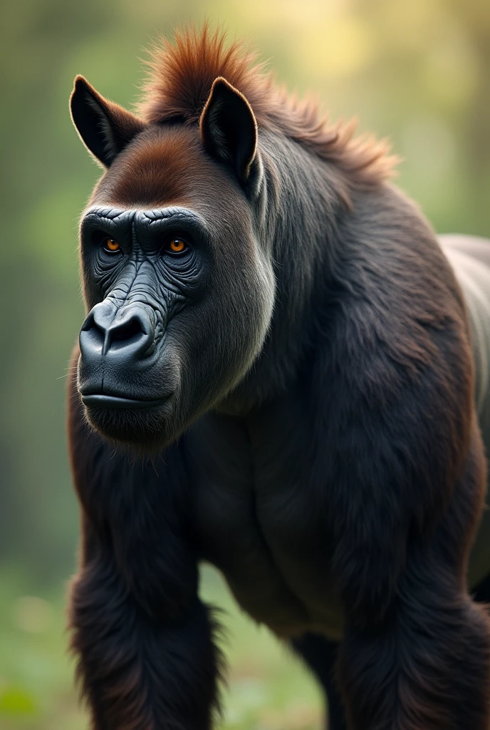A fictional animal that is a hybrid of a gorilla and a horse Natural Light Best Quality