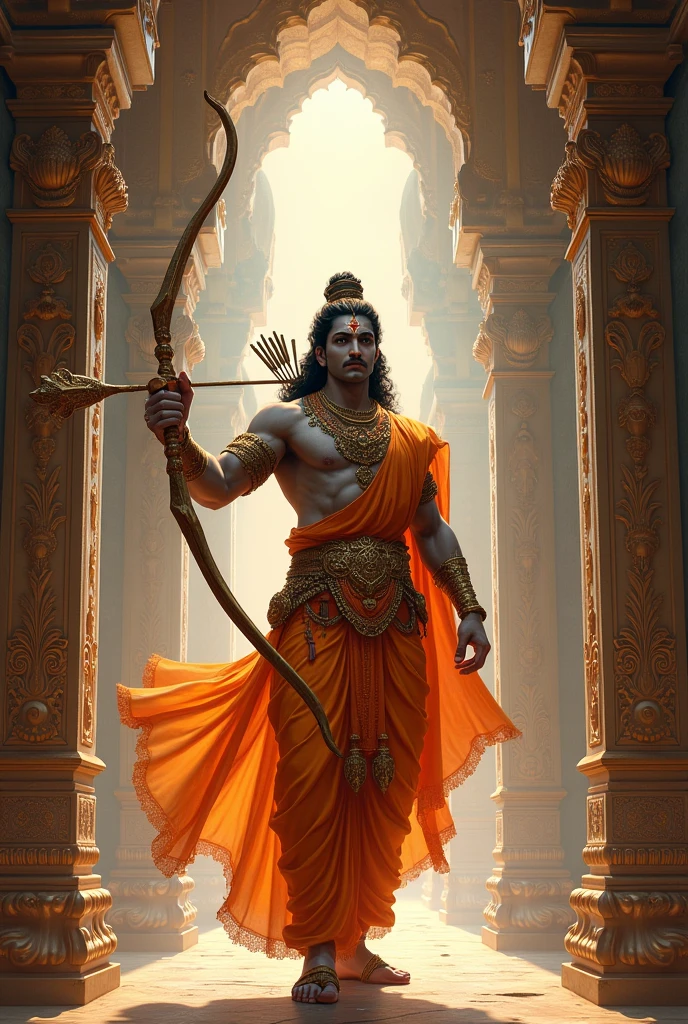 Bhagwan Shri Ram dhanus ban se sath mandir me khade he