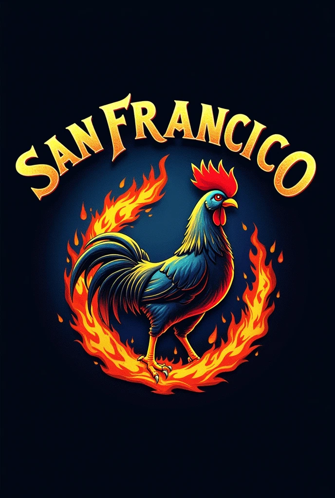 A logo that bears the word in Spanish San Francisco Totimehuacan Puebla At the top In gold letters with a black and blue background and in the center a ring of fire with a rooster in the center