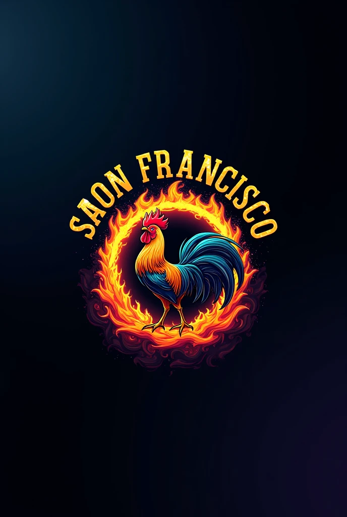 A logo that bears the word in Spanish "
San Francisco Totimehuacan Puebla"At the top In gold letters with a black and blue background and in the center a ring of fire with a rooster in the center