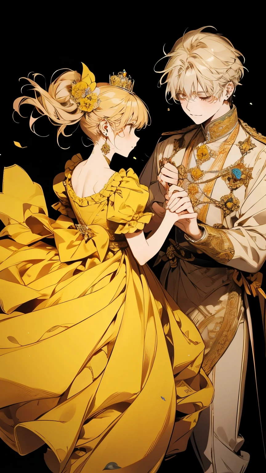 Princess、Prince、Yellow long dress、Dance、smile