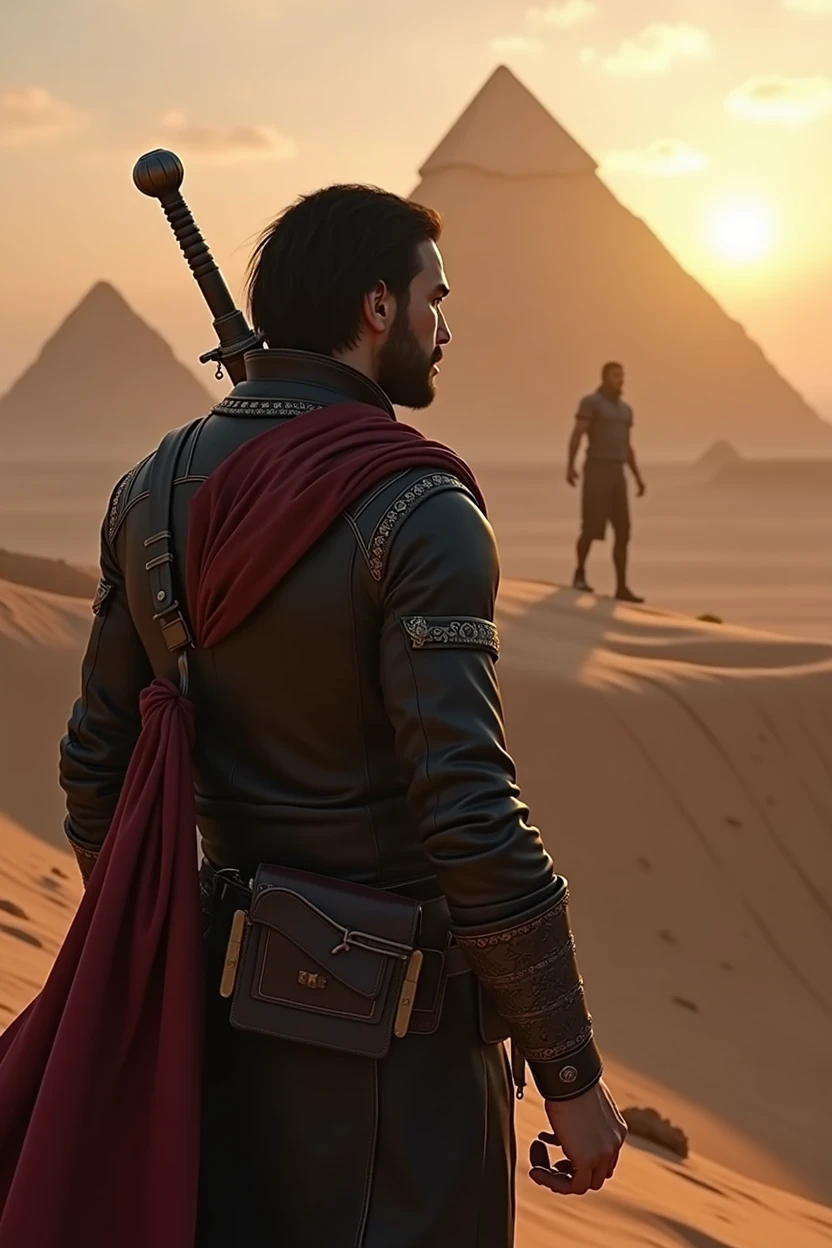 Corvo Attano from the game called Dishonored 2 taking with Johny Seed from the videogame called Far Cry 5 in the country called Egypt