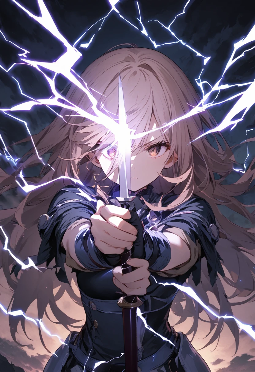 Hold the lightning-charged rapier horizontally near your face, One Girl