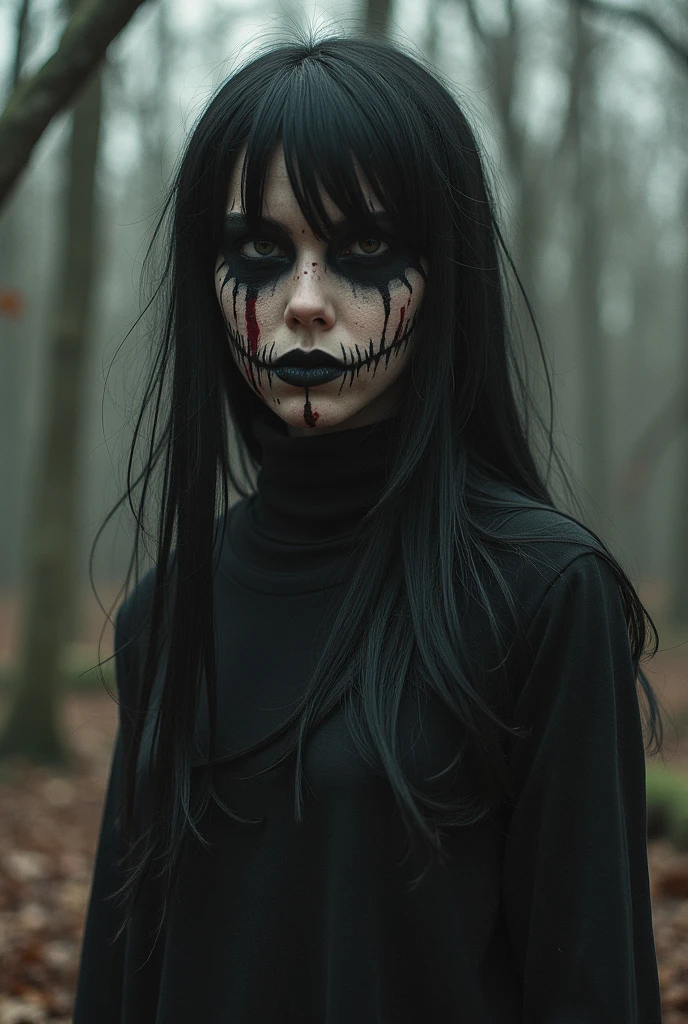 urban legends, middle aged witch with very macabre and scary face

