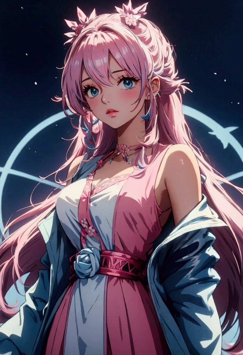 light blue and pink mixed hair and ponytail