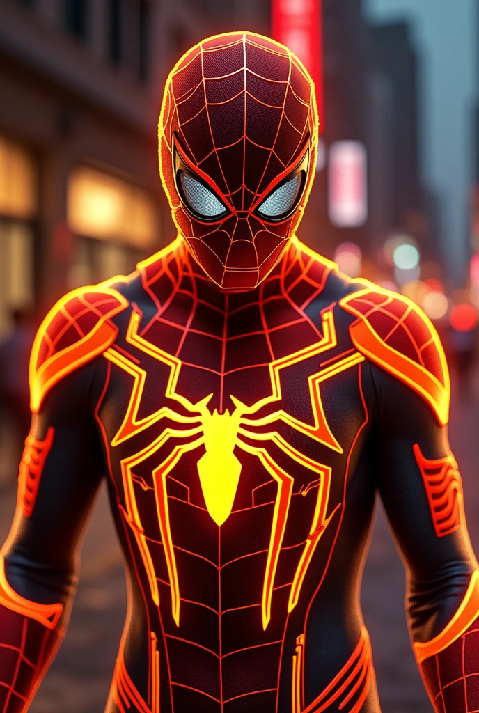Spider man cyber neon armored suit orange 