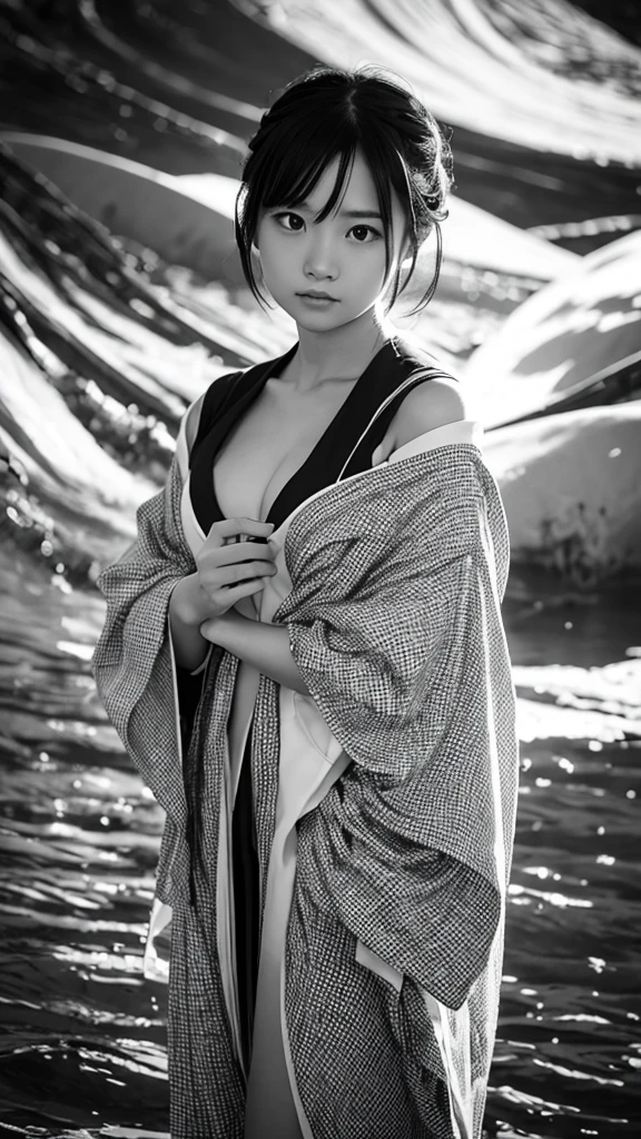 
### Prompt example:

Background with abstract black and white swirling design、Portrait of a beautiful Japanese girl。The beautiful girl has a beautiful face、Have short straight hair、Gives a neat and clean impression。The costume is a monotone robe.、Black and white contrast design。Although it is a thin fabric、You can see the sturdy stitching.。

The beautiful girl folded her arms in front of her chest.、Posed looking straight ahead。The background design、With an abstract pattern like swirling clouds、It brings out the mysterious atmosphere of the beautiful girl.。The lighting is soft and even、The texture of the skin and the facial expression of the beautiful girl are captured in detail.。

As a photographic technique、Make use of the contrast between the subject and the background、Creates a deep three-dimensional effect。The vertical composition captures the beautiful girl&#39;s posture and the background design in a well-balanced way.、We strive for harmony throughout the。While still achieving a super-realistic, live-action finish、It is a piece that exudes a fantastic atmosphere.。

---