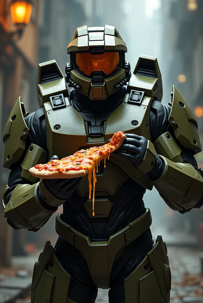MasterChief halo naked , hairy chest, eat pizza