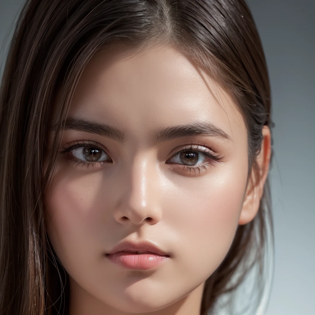 (8k, High resolution, High resolution), ((((photograph, RAWphotograph, Hyperrealism, masterpiece, Highest quality, ultra High resolution)))), (Pin Light, Backlight, Backlight, Cinematic Light), Sharp focus:1. 4, (Hyper Detail, In detail), face close, close,, One girl, Oval face with cat-like eyes, Small, plump lips, Straight and pretty nose, Cheekbones are slightly red, Thick eyebrows and long, beautiful eyelashes.