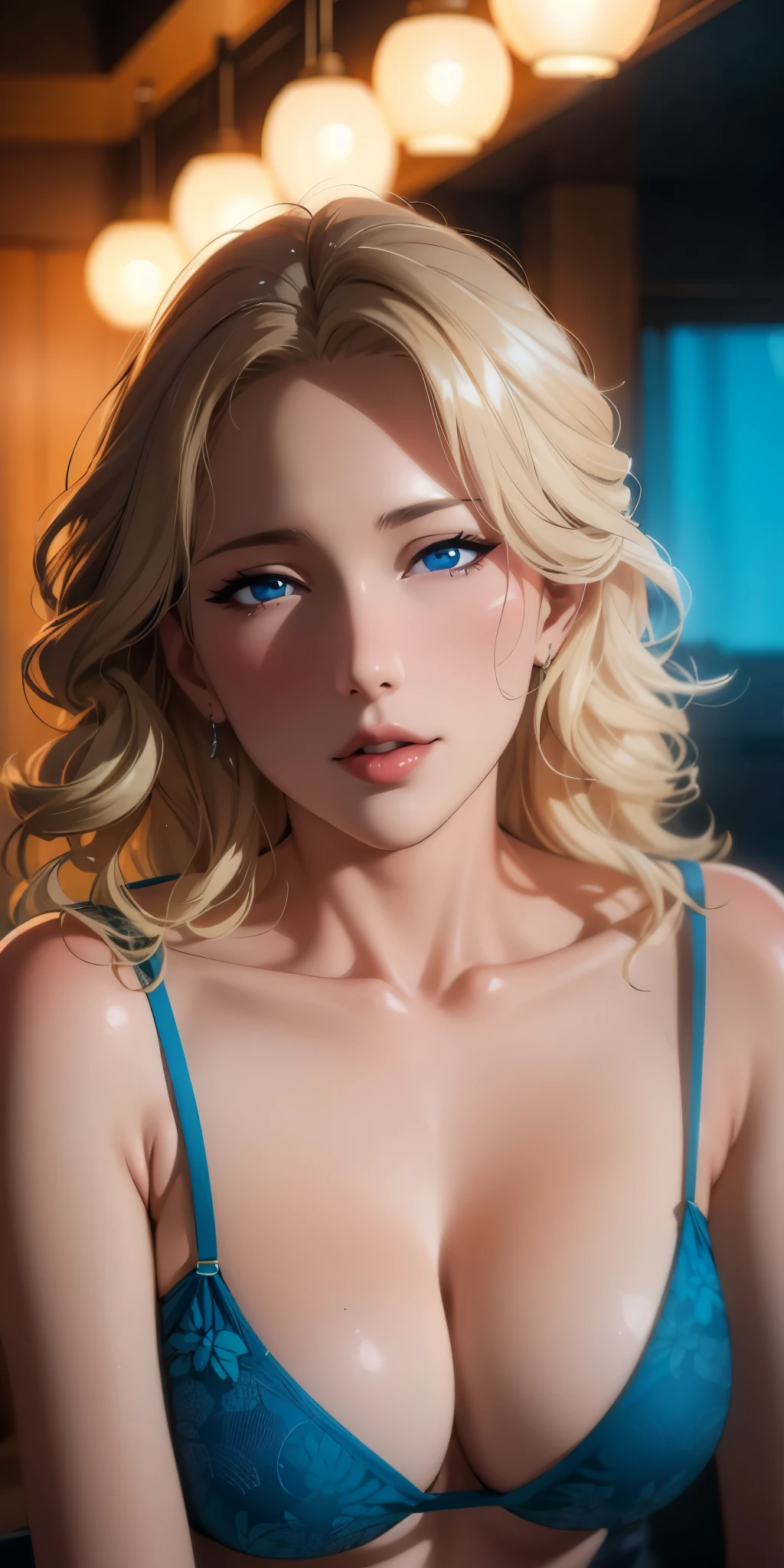 Elegant mature female, milf, blue eyes, blonde hair, soft light, high detailed, 4k resolution, high quality, beautiful cg,