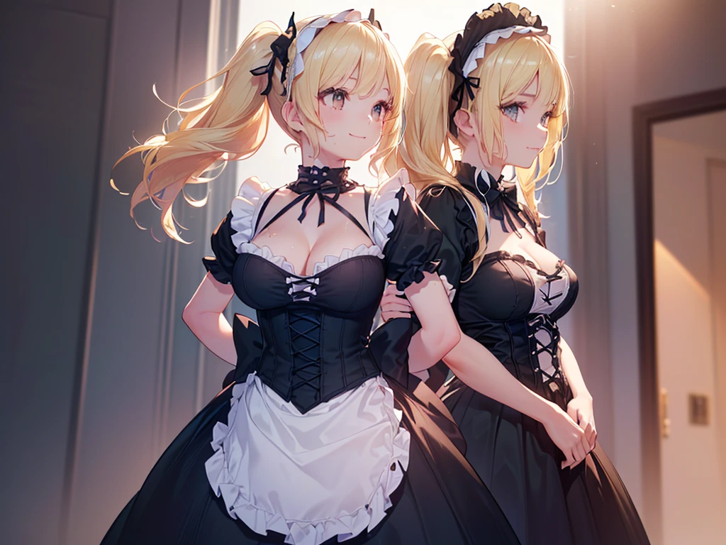 ((Upper Body:1.5, Breast augmentation:1.5, profile:1.5, close:1.5, walk), (Realistic, Realistic: 1.37), (masterpiece, Highest quality: 1.2), (Ultra-high resolution: 1.2), (RAW Photos: 1.2), (Sharp focus: 1.37), (Face Focus: 1.5), (Extremely clear images:1.3), (Shot with Nikon), (Ultra Definition CG Integrated 8k Wallpaper: 1.2), (Beautiful Skin: 1.2), (White skin: 1.3), (Hyper Sharp focus: 1.5), (Ultra Sharp focus: 1.5), (Beautiful cute face:1.3, Taiwan actress face:1.3), (Highly detailed background, Detailed Background: 1.3), A photo of a very cute and beautiful woman, (actress), Professional attire, (22 years ago: 1.1), Portrait of a Girl, Upper Body image, Front view, The composition is symmetrical, (Studio Lighting: 1.3), (Movie Light: 1.3), (Backlight: 1.3), Dim lighting, Full body lighting, break, ((Looking straight at you, Put your arms behind your back, Stylish pose:1.3)), break, (光沢のあるブロンドのthin髪: 1.37, Twin tail hairstyle:1.37), Dark brown eyes, Beautiful Eyes, Princess Eyes, ((Blonde:1.3)), bangs, Hair between the eyes, thin, Abdominal muscles, perfect Abdominal muscles, (Big Breasts;1.47, Cleavage:1.27), (thinウエスト: 1.15), (Detailed beautiful girl: 1.4), (Breasts pressed together, View Audience, (Wearing a Gothic ta dress:1.3, Gothic Fashion:1.5)), alone, Lips parted, Red lips, (Glowing Skin), Sweat, (Detailed night view background:1.2), (A light smile:1.37, closed mouth:1.37), ((Perfect female body)), (Upper Bodyイメージ:1.3), Frame Head, Perfect Anatomy, Perfect Proportions, 8.5 Life-size, expensive, Face Focus, Ultra Realistic Photo, Ultra-sharp images, Ultra-detailed images,