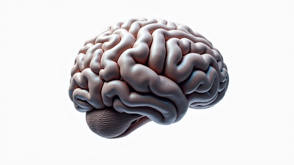 : A detailed, close-up view of a human brain with visible neural pathways on a clean white background. 8k