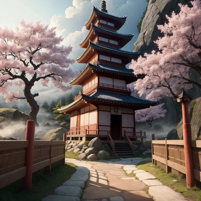 ((Highest quality,8k，Absurd Resolution，16K, masterpiece: 1.3))Set in the scenery of ancient Japan，A quiet and mysterious scene，A majestic white cherry tree, The bright flowers stand out, Soft Cast, Mysterious Light，The tree&#39;s petals have an otherworldly glow, Illuminate the surroundings，Landscape only, Traditionalな日本の建築, Decorative wooden pagoda and stone lantern, Partly hidden by fog，Traditional, Quiet atmosphere and harmony，timeless beauty，sense of ancient magic，8K Ultra HD, HDR，Unique Design，One and only，A magnificent composition，One Scene，Anime Style，Studio Lighting，Ultra Wide Angle，Original elements，Detailed texture，Full body description，Dynamic Angles，Iconic，Dynamic Lighting，Professional Color Grading，original，Extreme detail，Glow effect