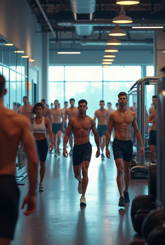 Men&#39;s gym with many thin young men, especially white people