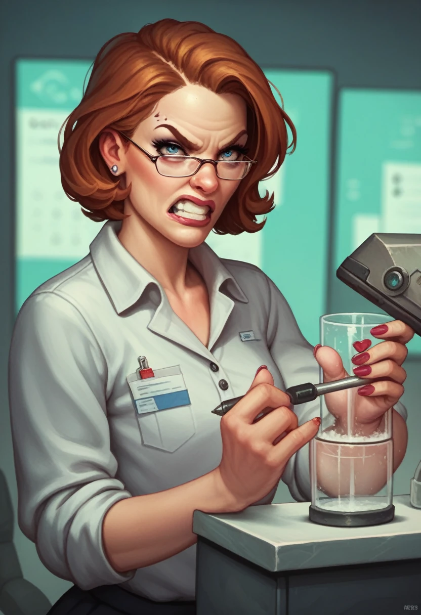 woman nerd glassed angry science lab