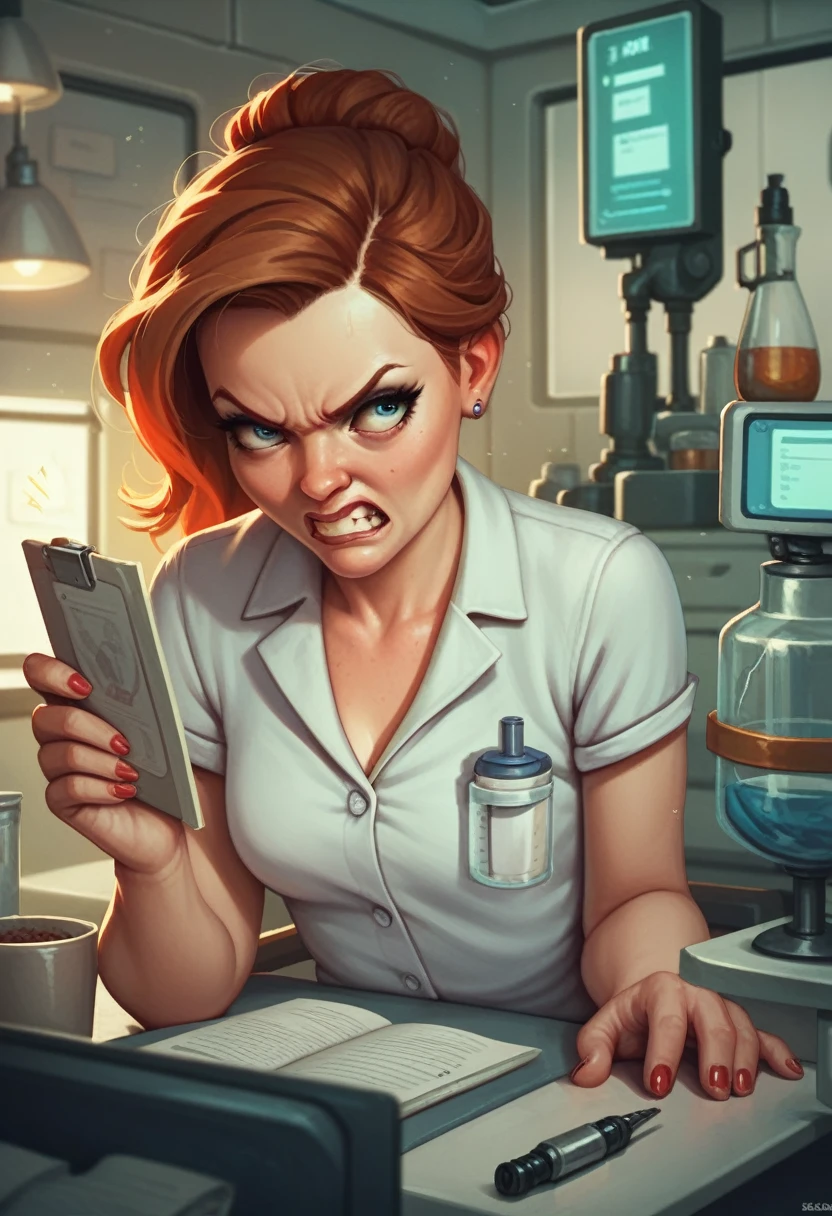 woman nerd glassed angry science lab