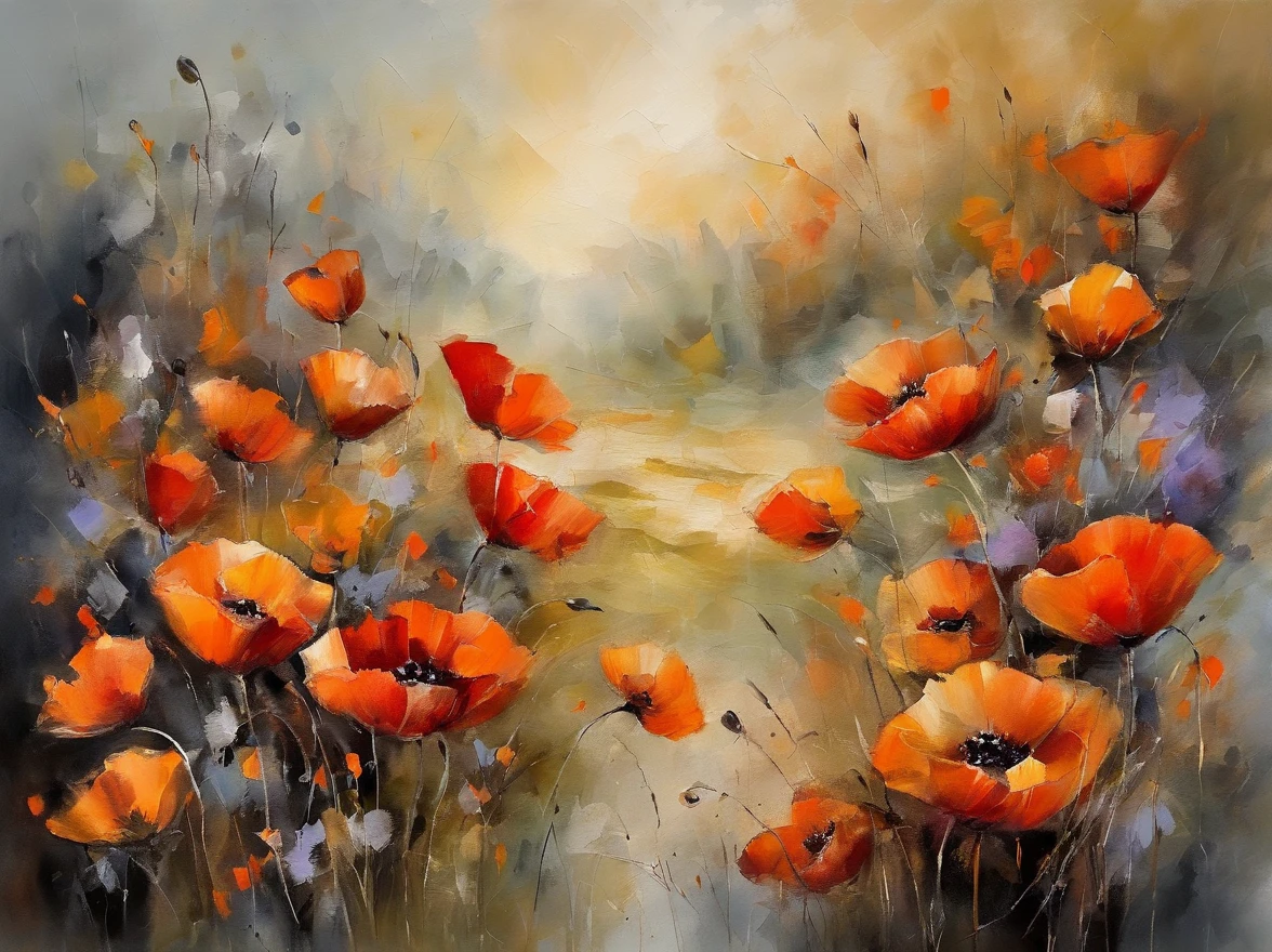 ((materpiece)), ((best quality)), ((high-res)), ((Ink wash)), ((artist)), ((extremly details)), beautiful poppies flowers, pastel colors