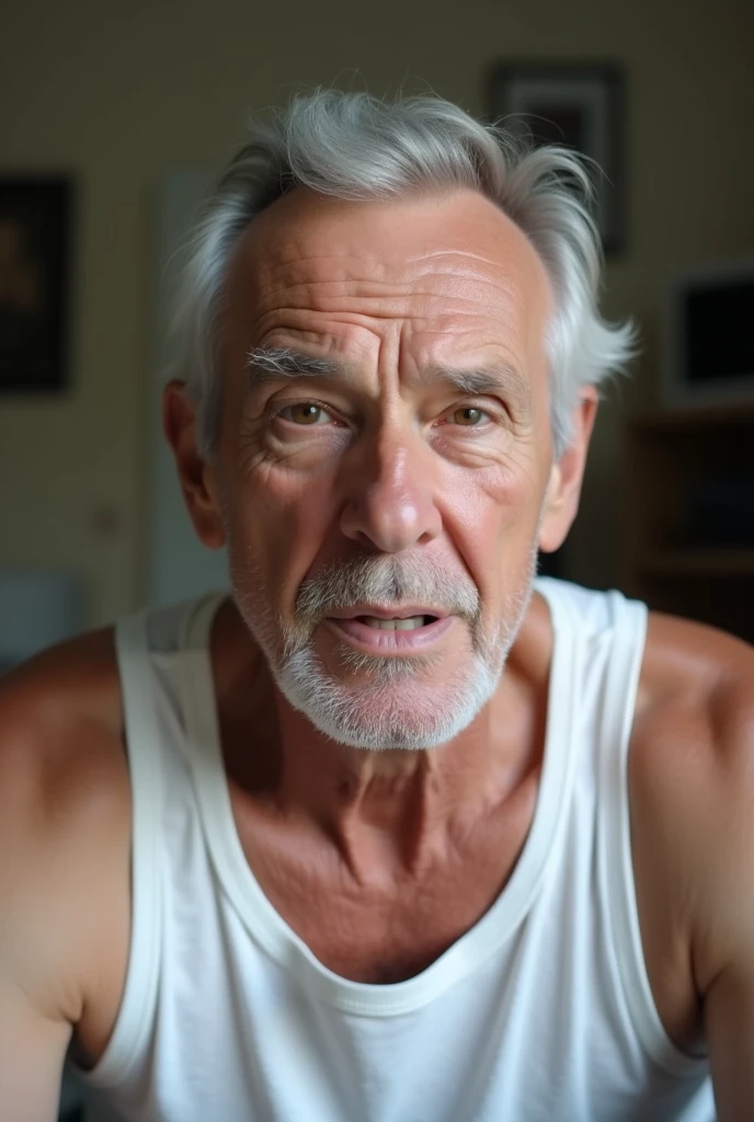 A gray-haired uncle wearing a tank top live streamed and scolded people.