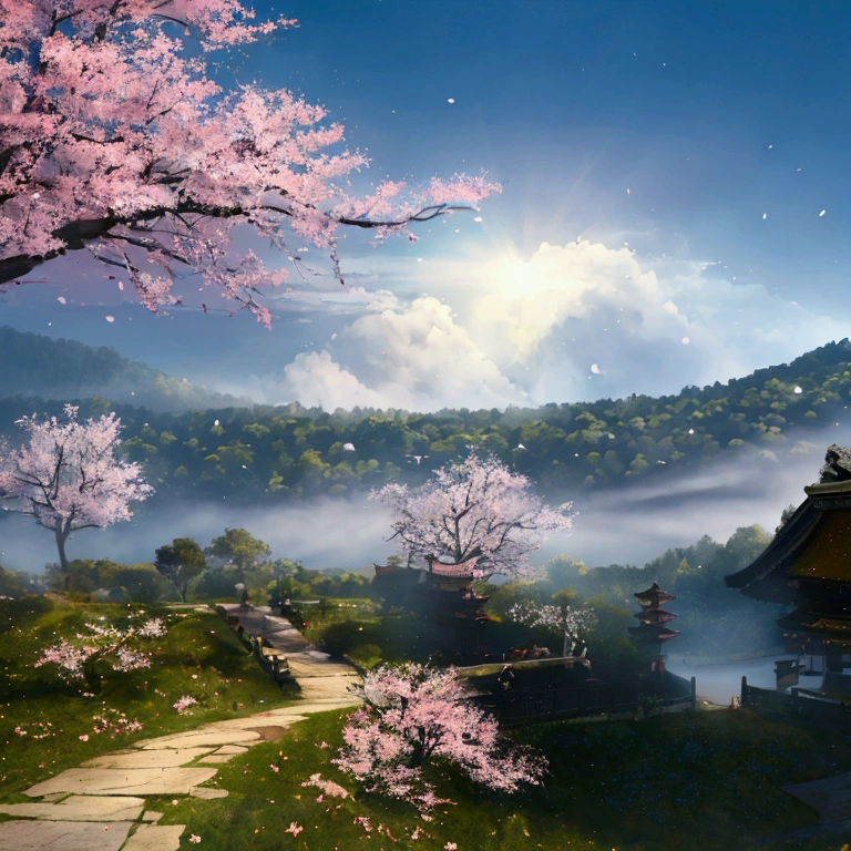 ((Highest quality,8k,Absurd Resolution,16K, masterpiece: 1.3))Set in the scenery of ancient Japan,A quiet and mysterious scene,A majestic white cherry tree, The bright flowers stand out, Soft Cast, Mysterious Light,The tree's petals have an otherworldly glow, Illuminate the surroundings,Landscape only, Traditionalな日本の建築, Partly hidden by fog,Traditional, Quiet atmosphere and harmony,timeless beauty,sense of ancient magic,8K Ultra HD, HDR,Unique Design,One and only,A magnificent composition,One Scene,Anime Style,Studio Lighting,Ultra Wide Angle,Original elements,Detailed texture,Full body description,Dynamic Angles,Iconic,Dynamic Lighting,Professional Color Grading,original,Extreme detail,Glow effect