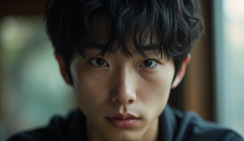 (best quality, masterpiece, ultra detailed, ultra high res, photorealistic, raw photo, absurdres, absolutely resolution) Zooming in and taking a fixed shot, a age Japanese male idol is lost in thought, A teenJapanese male idol is lost in thought with a serious expression
