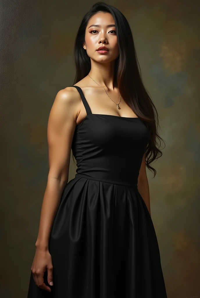 a woman posing for a picture in a black dress, a portrait by Li Mei-shu, tumblr, renaissance, feminine and muscular, very beautiful. big muscles, muscular ultraviolent woman, large muscles, muscular girl, huge muscles, muscular and terrifying, exaggerated physique, massive muscles, extreme muscles, incredibly strong and tall, big muscles, big arms