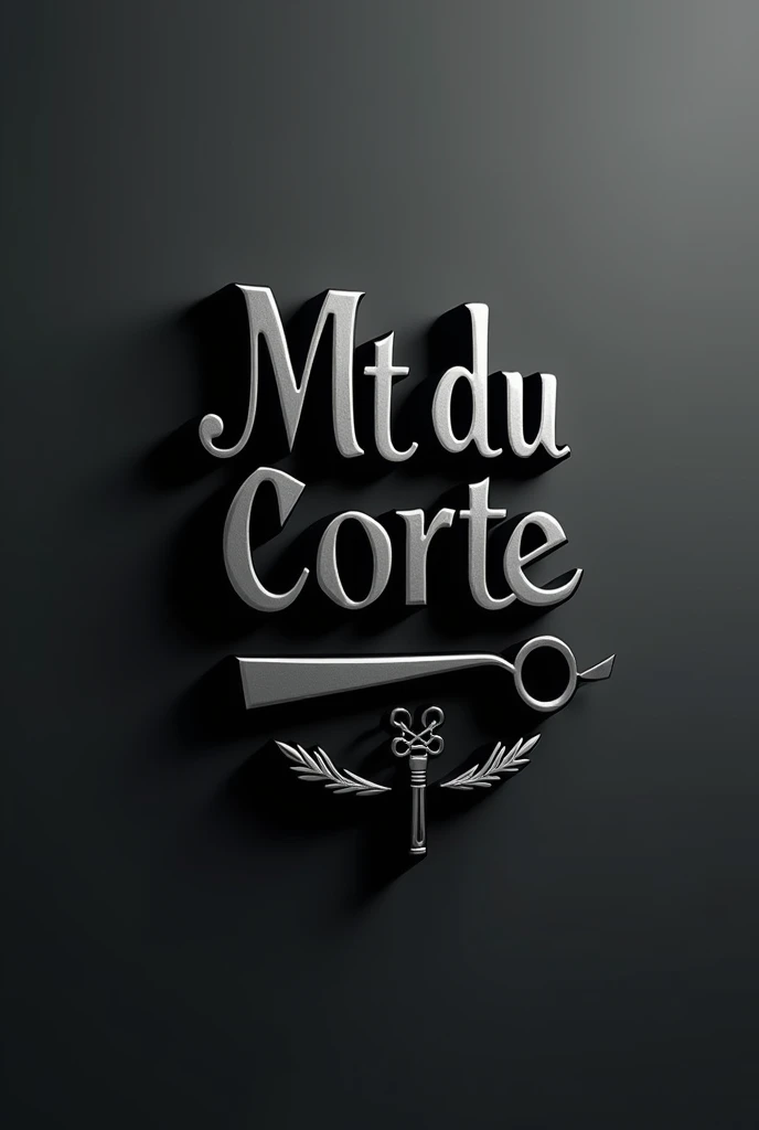 Create a detailed 3D logo using black and grey as a base for the barber shop &#39;Mt du corte&#39; with a fine typography, with elements of the barber shop 