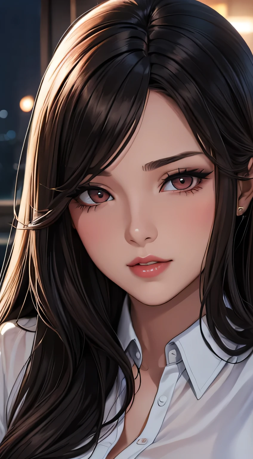 a ((close up)) ultra-realistic digital art of a xAnyTyJx woman standing in a stunning pose, wear a formal office clothes, epic composition, ultra realistic details, hdr, stunning details, raytrace light, sharp focus, urban landscape, focus on face