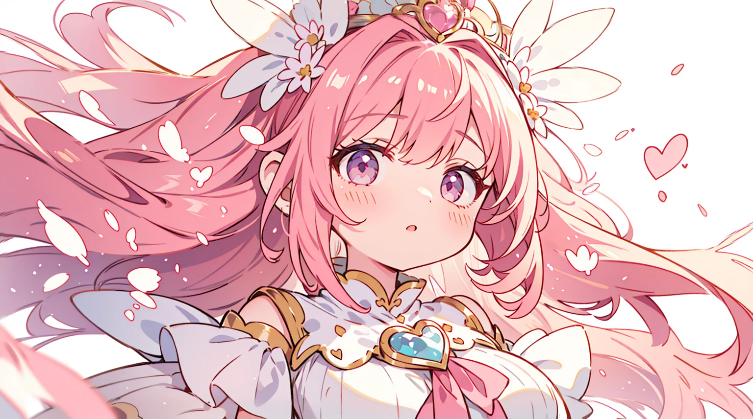 Kizi,pleasing,tchibi,Delicate hair,A pink-haired,full bodyesbian,master piece,luxurious dress ,Prom Dresses,simple backgound,tmasterpiece,8K,hyper qualit