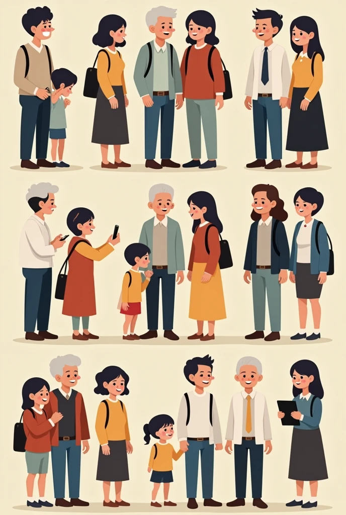 Elderly men and women、Adult men and women、Students male and female、Child male and female generated from Famicom character images