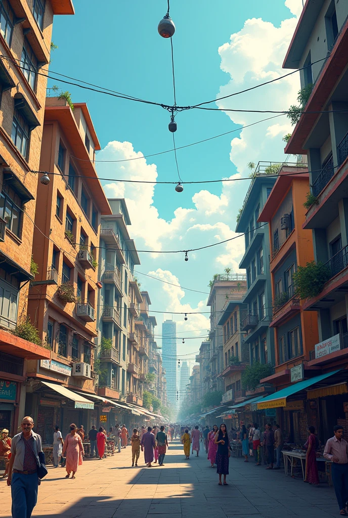 Generate and illustration which shows the Evolution of central business district in India
