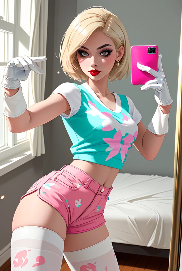 sgwen, winking, orgasm, slutty pink bikini, nsfw light smile, small breasts, sexy pose, pussy, bending over, back view, looking back at viewer,. night, city, indoors, (insanely detailed, beautiful detailed face, beautiful detailed eyes, masterpiece, best quality),