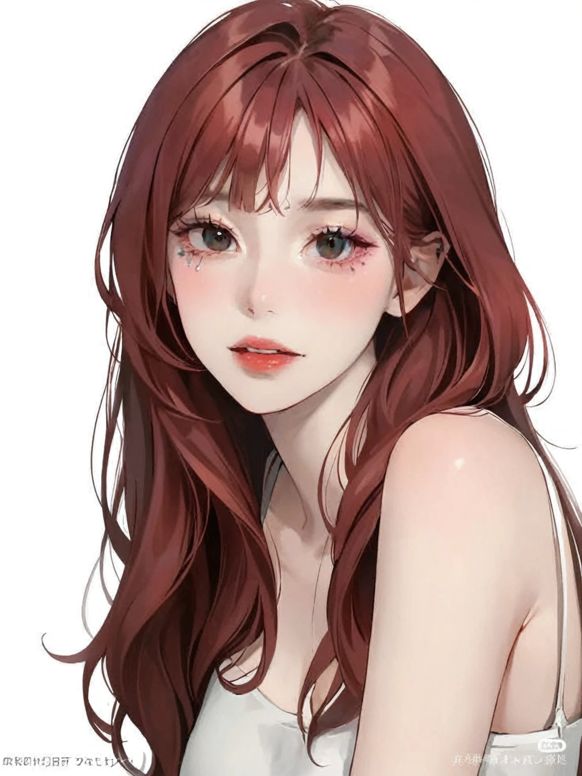 Make her hair a bit dark hair, add a black dress, add tears on her face.