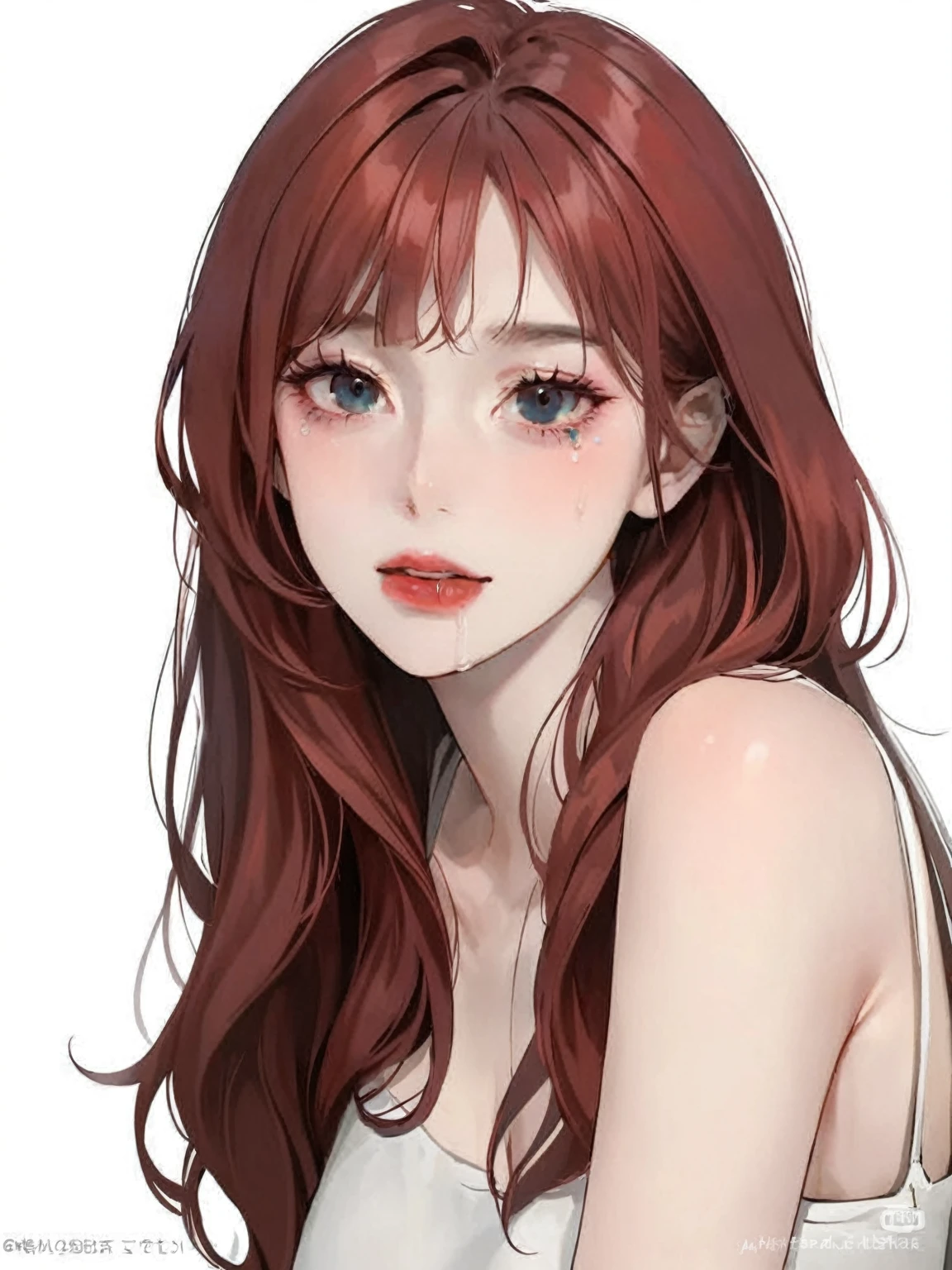 Make her hair a bit dark hair, add a black dress, add tears on her face.