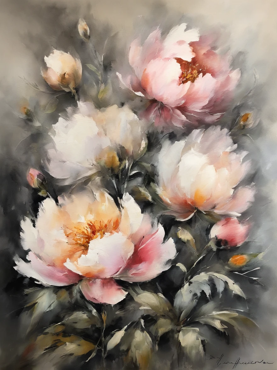 ((materpiece)), ((best quality)), ((high-res)), ((Ink wash)), ((artist)), ((extremly details)), beautiful peony flowers, pastel colors