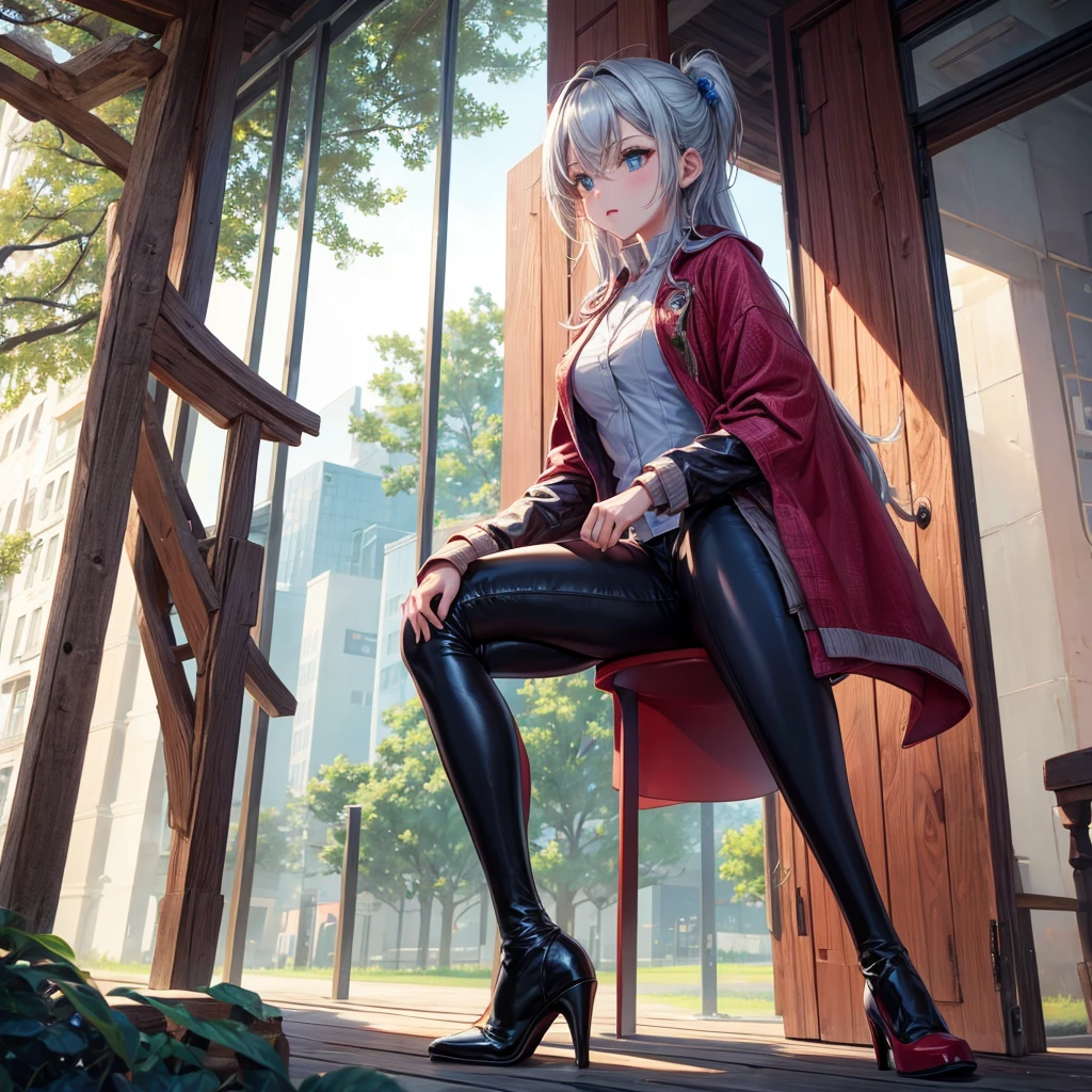 ((Biologically correct number of limbs)), Wearing stiletto-heeled over-the-knee boots:1.1, a beautiful girl, has a pair of legs , having normal legs, only lower body, best quality, leggings, foot close up view only
