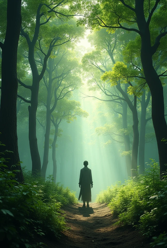 the forest is silent, except for the chirping of birds. In the movie scene