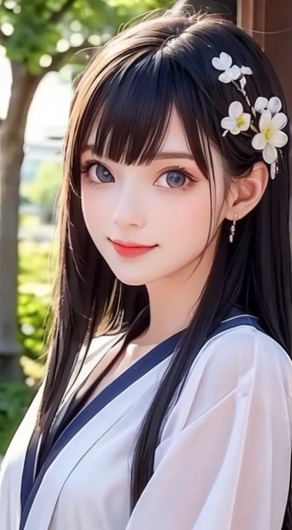 Great quality, masterpiece, High Resolutiupon, One girl, blush, (Cute Smile: 0.8), Star Eyes, chinese hanfu, hair accessory, jewelry, beauty, upon_body, Tyndall effect, Realistic, Peach Blossom Forest, Light Edge, Two-tupone Lighting, (Skin with attention to detail: 1.2), 8k ウルトラHD, Digital SLR, Soft Light, high quality, Volumetric Lighting, Voyeur, photograph, High Resolutiupon, 4K, 8k, Background Blur