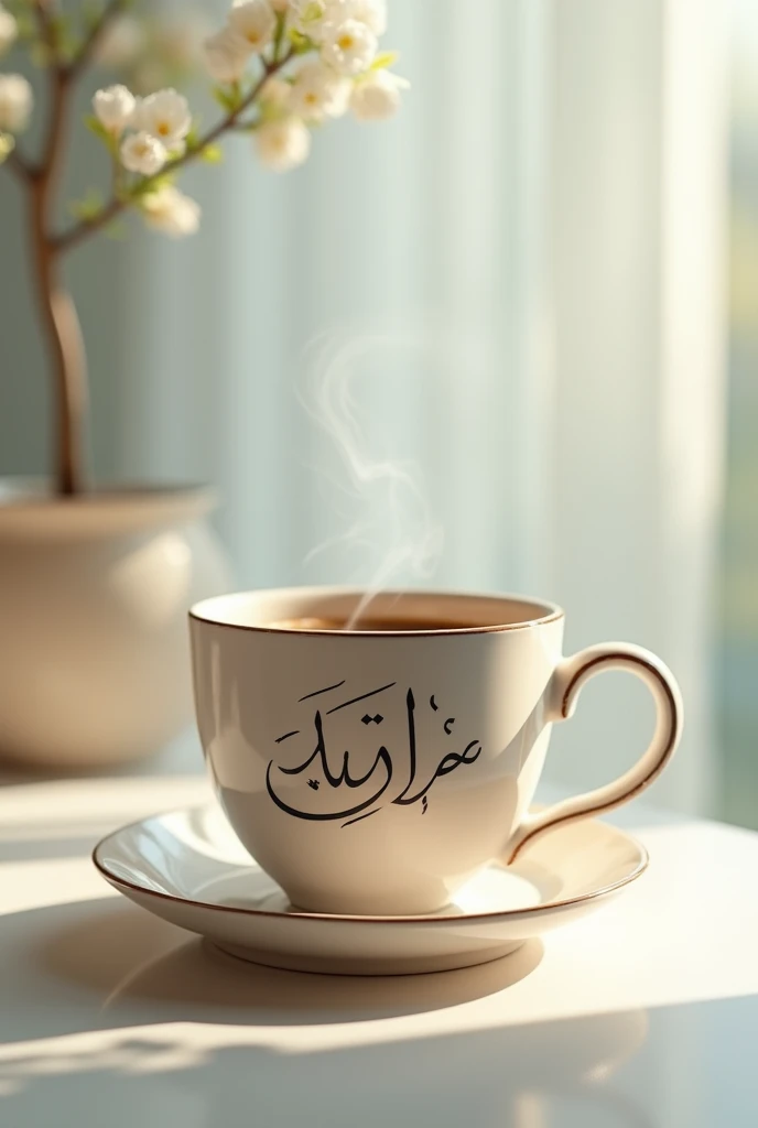 A dreamy coffee mug and write " মারিয়া" on the Mug as arabic letter as calligraphy 
