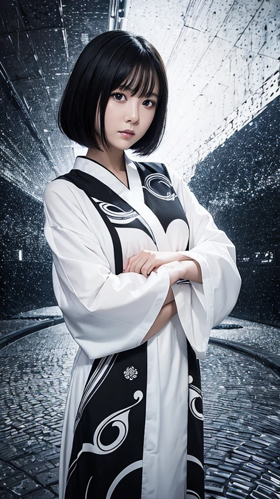 
### Prompt example:

Background with abstract black and white swirling design、Portrait of a beautiful Japanese girl。The beautiful girl has a beautiful face、Have short straight hair、Gives a neat and clean impression。The costume is a monotone robe.、Black and white contrast design。Although it is a thin fabric、You can see the sturdy stitching.。

The beautiful girl folded her arms in front of her chest.、Posed looking straight ahead。The background design、With an abstract pattern like swirling clouds、It brings out the mysterious atmosphere of the beautiful girl.。The lighting is soft and even、The texture of the skin and the facial expression of the beautiful girl are captured in detail.。

As a photographic technique、Make use of the contrast between the subject and the background、Creates a deep three-dimensional effect。The vertical composition captures the beautiful girl&#39;s posture and the background design in a well-balanced way.、We strive for harmony throughout the。While still achieving a super-realistic, live-action finish、It is a piece that exudes a fantastic atmosphere.。

---