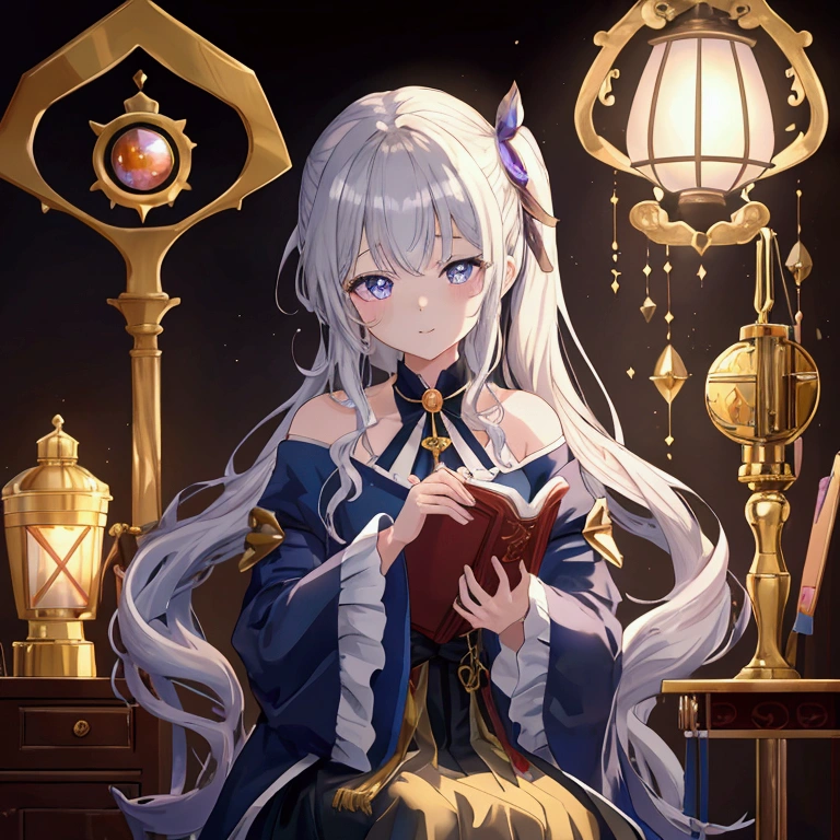 ((Highest quality,8k,Absurd Resolution,16K, masterpiece: 1.3))Woman holding a book, Alchemist Girl, she is in the potions workshop, 魅力的なanimeの魔女が魔法をかける, anime萌えアートスタイル, anime, 美しい少女のanime風, Black-haired wizard, Put a spell on the potion, Female protagonist ,animeの若者 ,Long skirt witch costume, Her white hair is tied in a side ponytail that falls to her shoulders., 8K Ultra HD, HDR,Unique Design,One and only,A magnificent composition,One Scene,animeスタイル,Studio Lighting,Ultra Wide Angle,Original elements,Detailed texture,Full body description,Dynamic Angles,Iconic,Dynamic Lighting,Professional Color Grading,original,Extreme detail,Glow effect