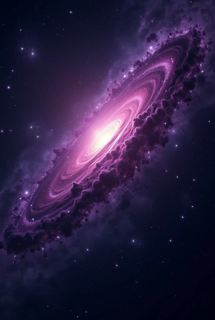 Create a black galaxy landscape with purple details in space
