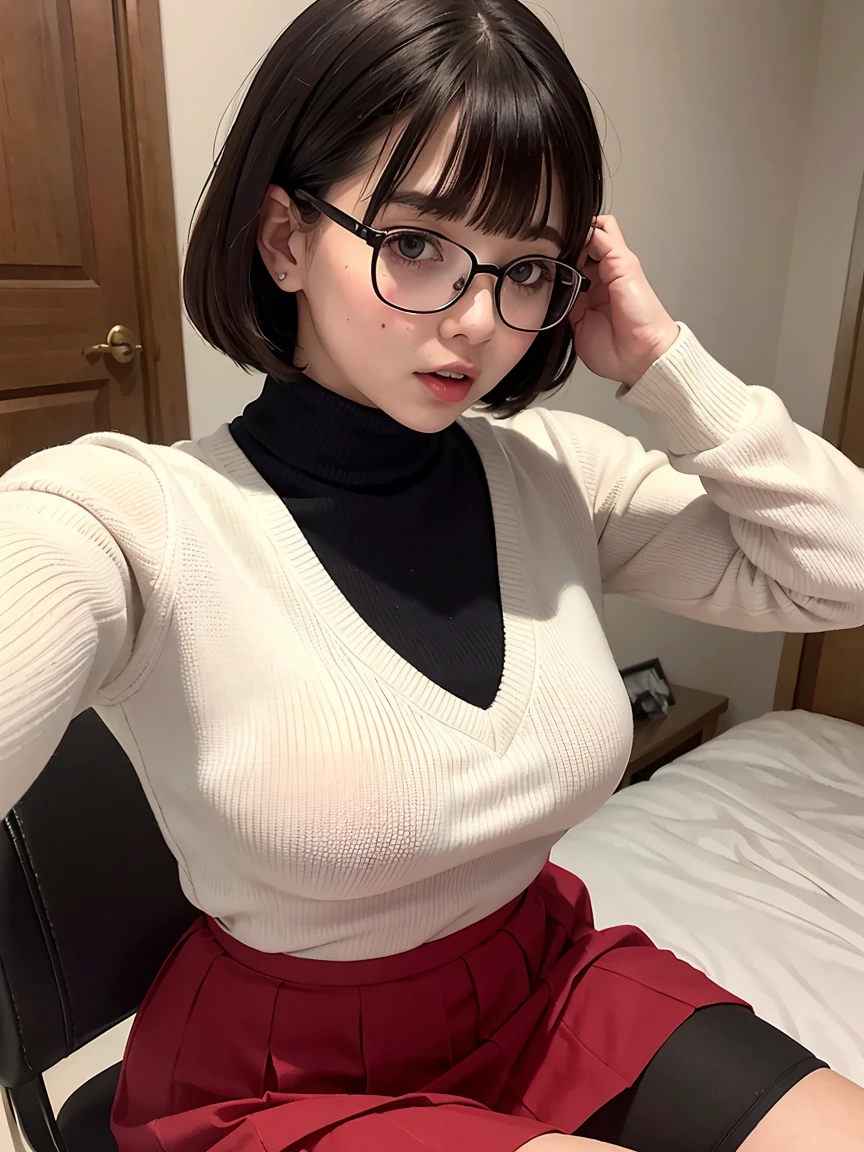 18year old、She lifts up her clothes and shows off her breasts.、Not wearing a bra、small tits、bignipple、small areolas、with round face、Wear round glasses、Glasses Girl、Whole body thinner、A slender、Blushing cheeks。Western-style room、sitting with hands behind、Looking here、Photograph the whole body、Wet、firm skin、seminude。nudde