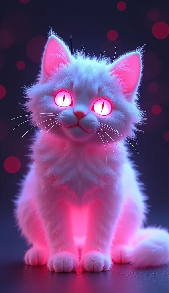 매혹적인 3D rendering은 빛나는 것을 보여줍니다., A very fluffy kitten sculpted entirely from crystal, glowing with vibrant neon colors. This low poly creature looks out of this world, Its big, Glowing low poly eyes that grab the viewer&#39;s attention. With a beautiful bokeh background, A glowing cat is the main focus of this piece.., Inspiring wonder and awe. The innovative use of neon hues and low-poly style in this conceptual art design highlights the artist's creativity and innovative approach to 3D rendering, It made it a truly fascinating and unique piece of art..., vibrant, 3D rendering, product, conceptual art, picture