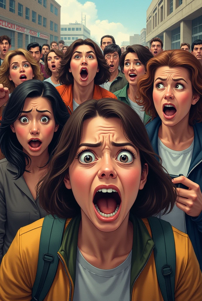 . People Expression:
Show a group of people with varied expressions: some looking shocked, others in panic, and a few calm or preparing (like someone holding a survival kit). This will visually represent the different ways people might react to such news.