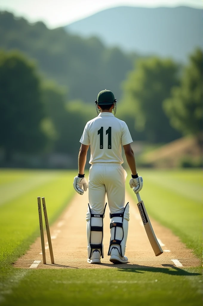 Cricket aeacedamay natural ground batsman white jersy Jersey number 11 glovese bat