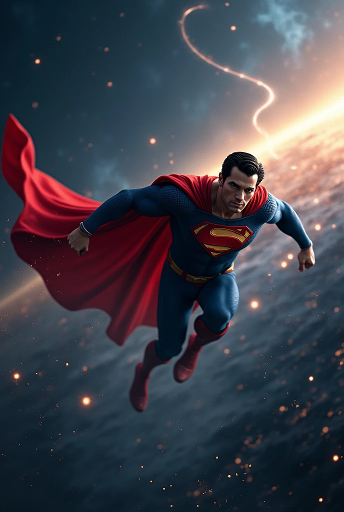 Superman flying through space