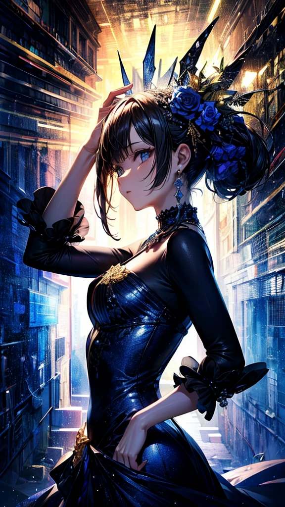masterpiece, best quality, high quality, detailed, ultra detailed, hyper detailed, insanely detailed, exquisite, beautiful, FHD, Full-HD, 4K, 8K, 16K, highres, absurdres, A stylish and artistic smartphone wallpaper with a black base. The design features abstract, flowing patterns with subtle gradients, including hints of gold, silver, and dark blue. The composition is minimalistic yet elegant, with intricate details that create a sense of depth and movement. The overall mood is sophisticated and modern, making it a perfect background for a sleek and artistic look.