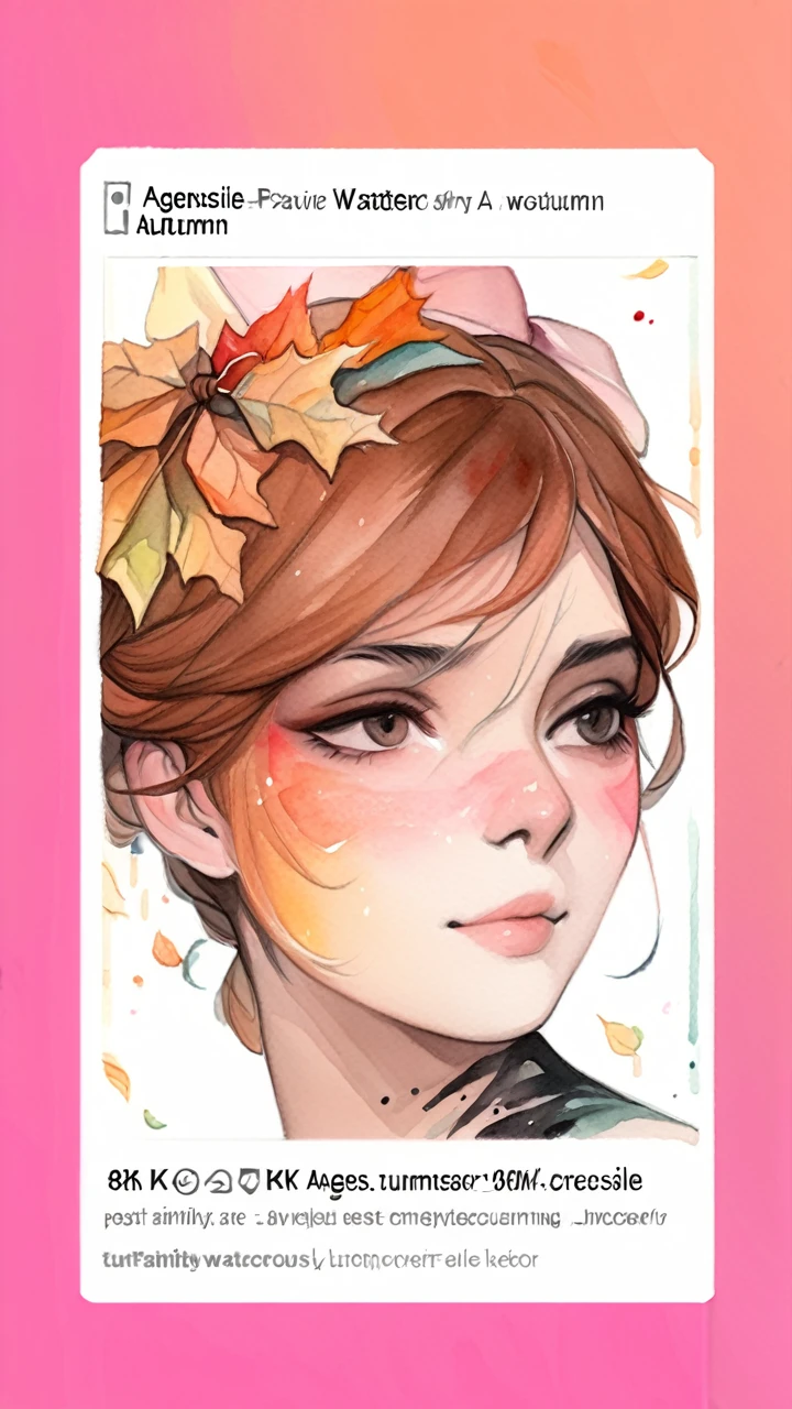 (8k, best quality, masterpiece:1.2),(best quality:1.0), (ultra highres:1.0), watercolor, a beautiful woman, shoulder, hair ribbons, by agnes cecile, half body portrait, extremely luminous bright design, pastel colors, (ink:1.3), autumn lights,