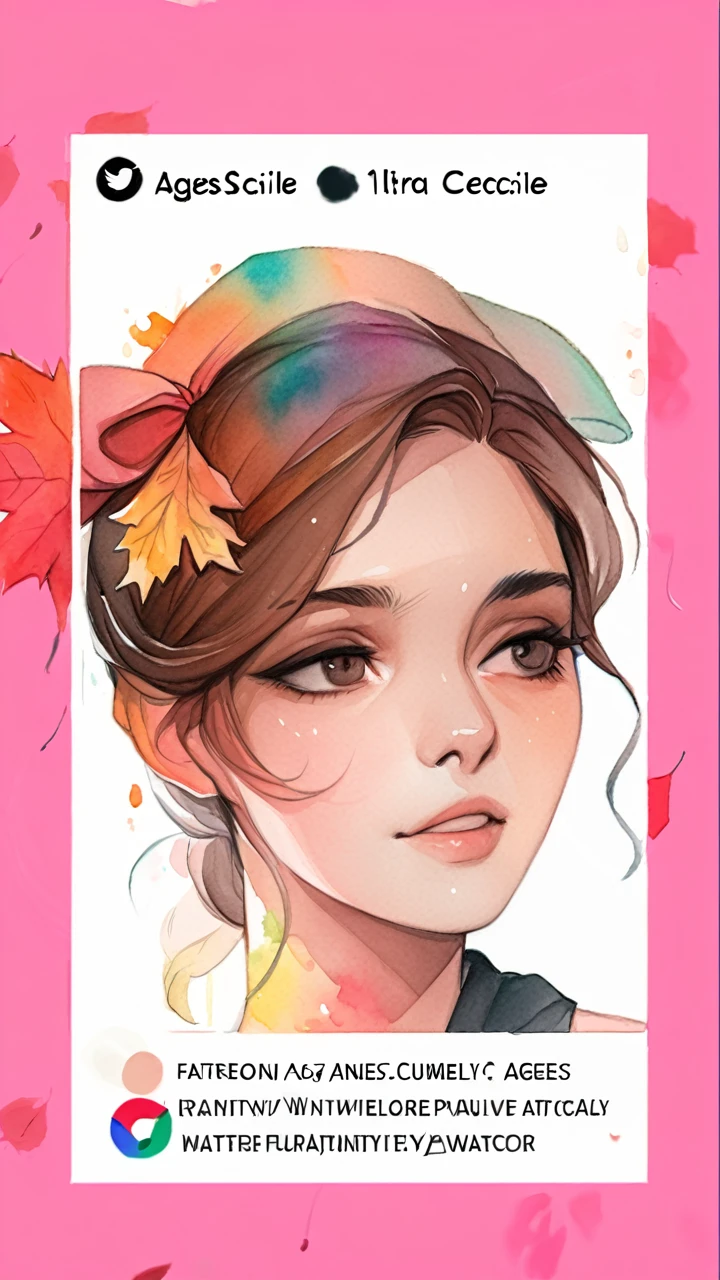 (8k, best quality, masterpiece:1.2),(best quality:1.0), (ultra highres:1.0), watercolor, a beautiful woman, shoulder, hair ribbons, by agnes cecile, half body portrait, extremely luminous bright design, pastel colors, (ink:1.3), autumn lights,