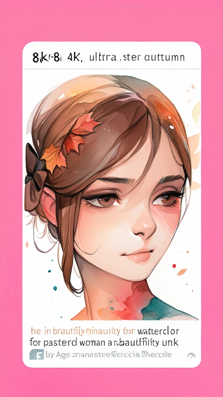 (8k, best quality, masterpiece:1.2),(best quality:1.0), (ultra highres:1.0), watercolor, a beautiful woman, shoulder, hair ribbons, by agnes cecile, half body portrait, extremely luminous bright design, pastel colors, (ink:1.3), autumn lights,